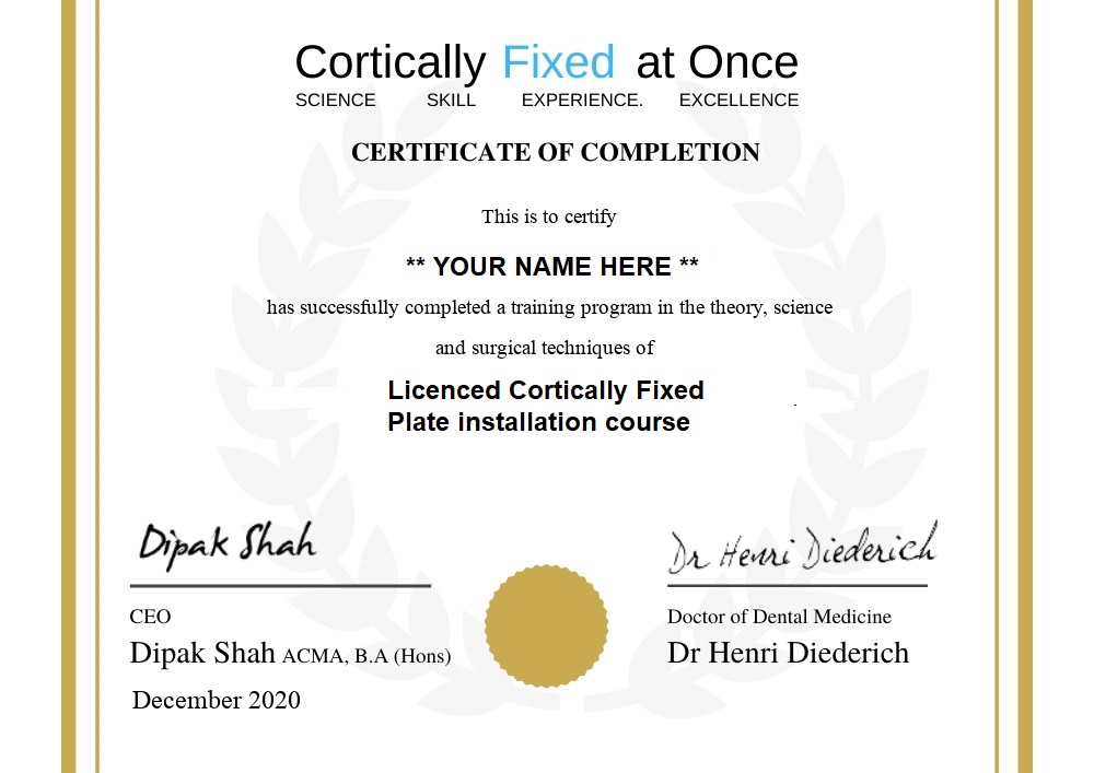Sample certificate CF@O CF@O certificate
